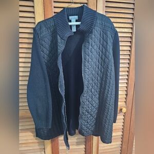 Catherines Quilted Zip Front Sweater Jacket 1X (18/20) Cozy Casual Layer Plus